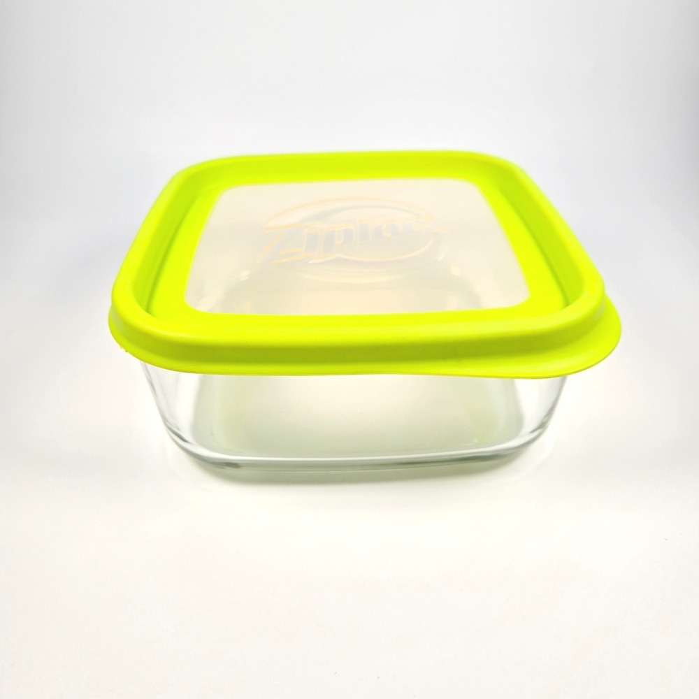 Ziploc VersaGlass Food Storage Container Square 64 oz Green Lid Bormioli Rocco